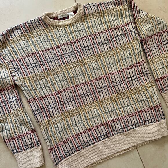 Vintage Claiborne Multicolored Crew Neck Knit Pullover Sweater Size L - Picture 2 of 14
